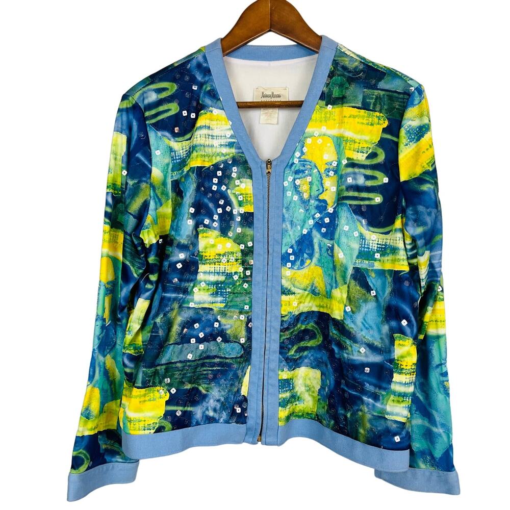 Vintage Neiman Marcus Exclusive Sequin Silk Jacket V Neck Country Club Glam - L